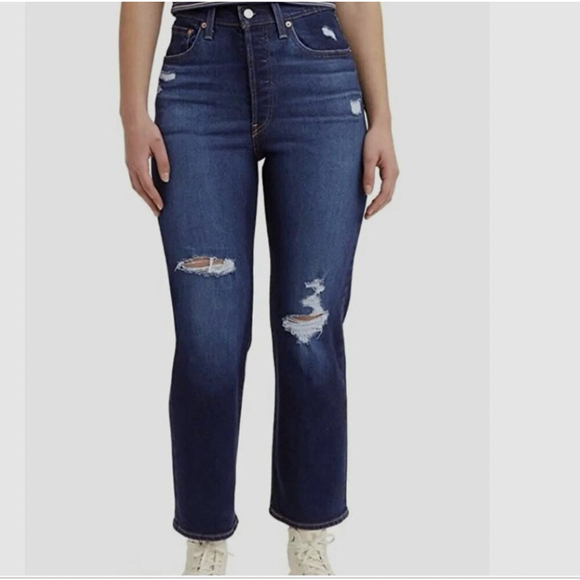 Levi's Denim - LEVI'S Ultra High-Rise Ribcage Straight Leg Distressed Ankle Jeans Women 29